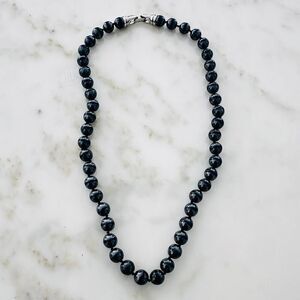 Hematite Perl Bead Necklace-Polished Gunmetal Gray Stones, Classic Style